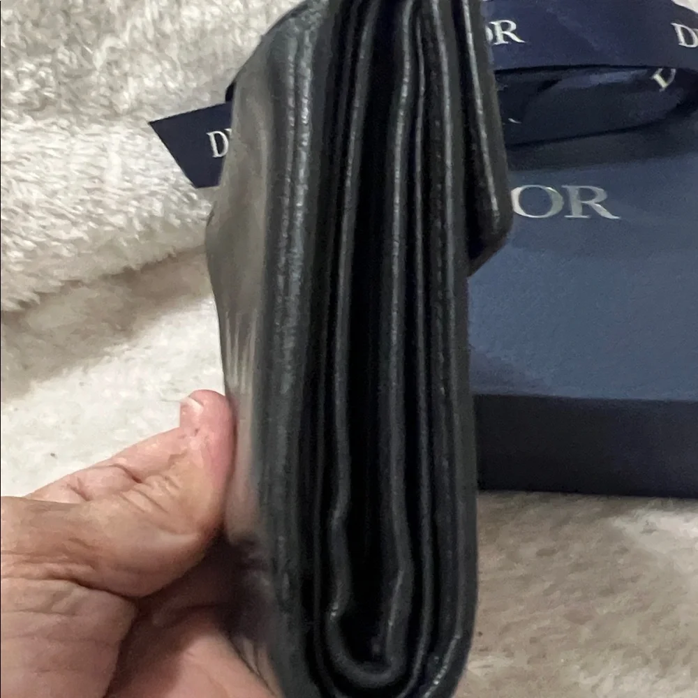 Dior Black Quilted Compact Wallet in lambskin